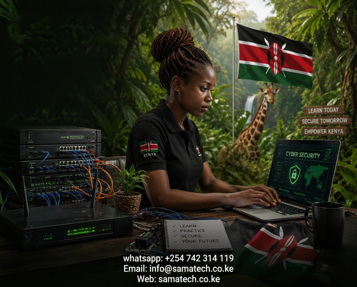 Young Kenyan woman studying CCNA and Cyber Security training in Nairobi and Mombasa - IT certification for women in Kenya