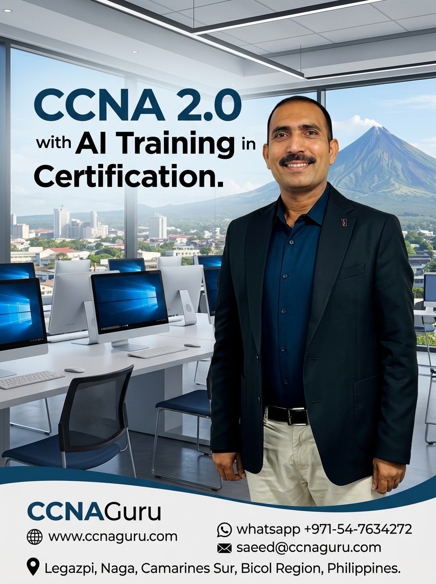 Saeed Ahmad, the best CCNA trainer in Naga City, Legazpi, Camarines Sur, and Albay, Bicol Region Philippines, providing advanced CCNA 2.0 with AI learning models and NetAcad courses.